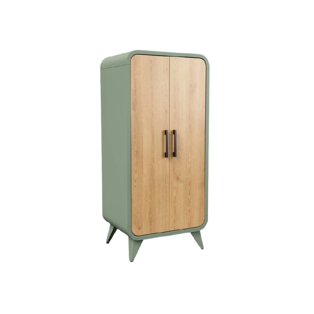 Moderne kast met houten deurtjes en groene afwerking