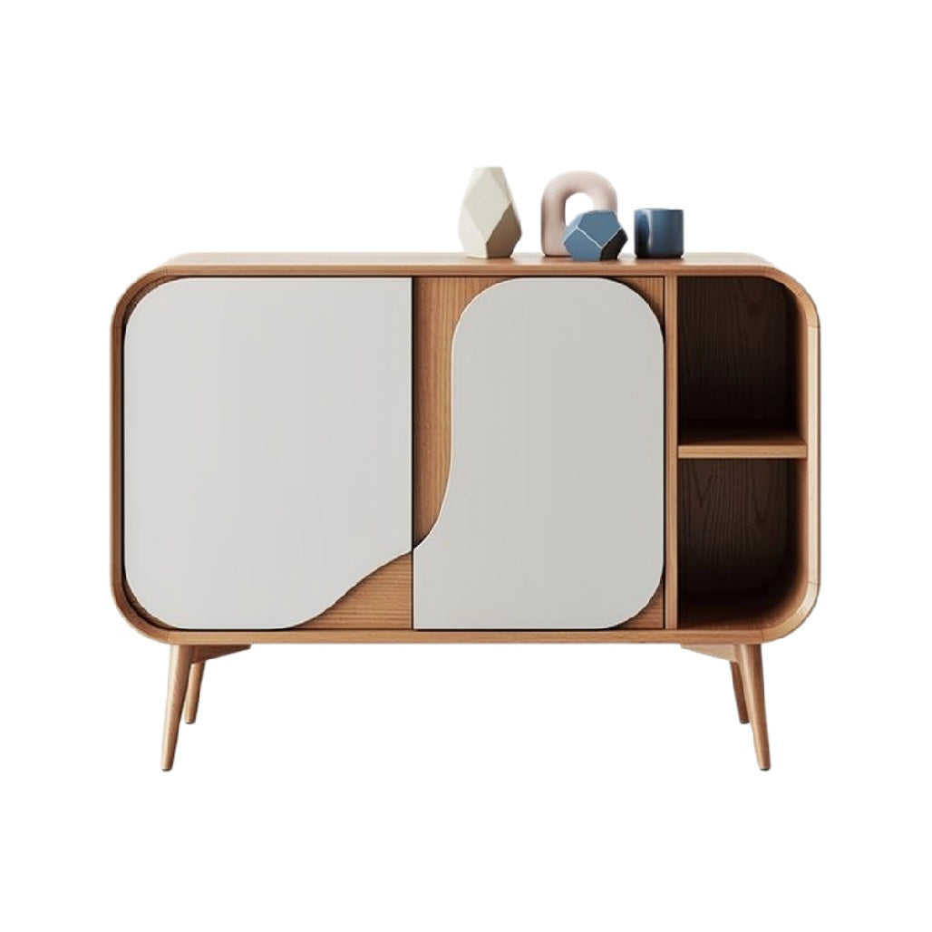 Moderne Houten Dressoir met Abstracte Deuren en Open Gemak